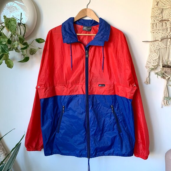 Vintage K-Way Technical Windbreaker Coat Jacket Two Tone Red Blue Fanny Pack - Picture 1 of 16